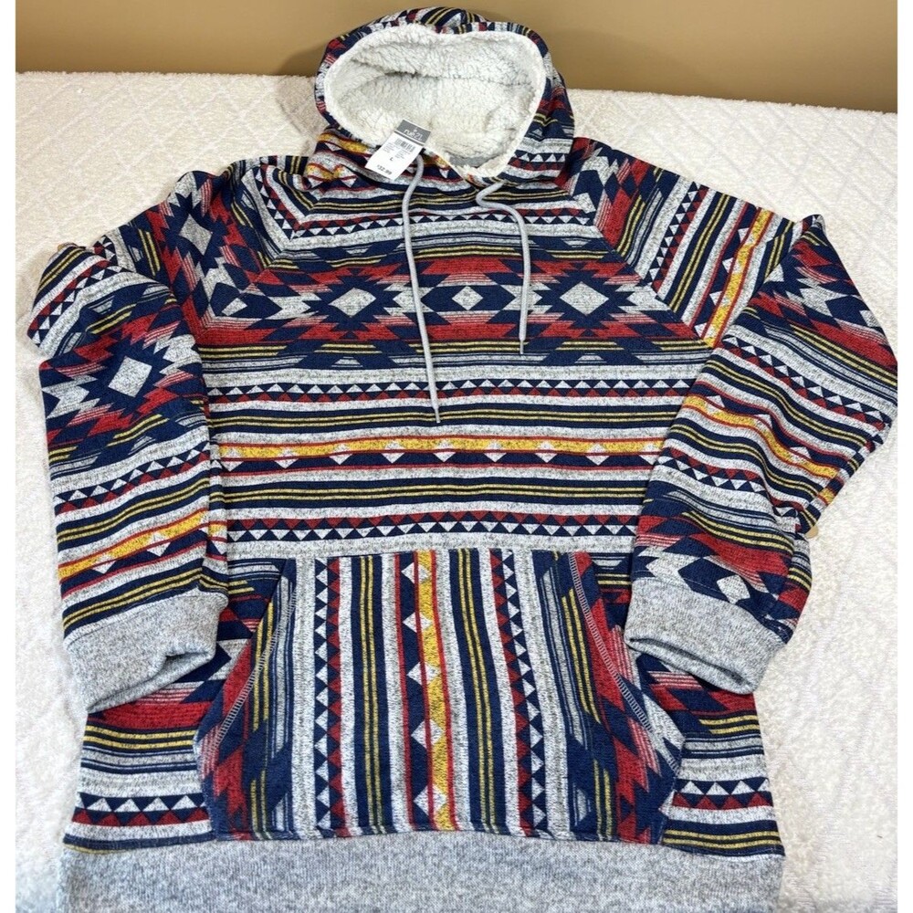 NWT Rue 21 Aztec Southwestern Sherpa Lined Hood Men’s Hoodie Size L
